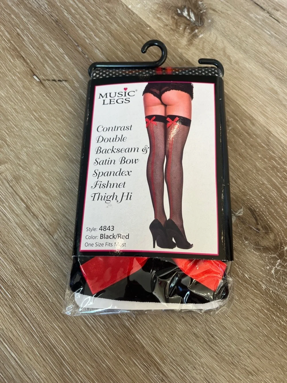 Music Legs Black and Red Fishnet Thigh-Highs with Satin Bows